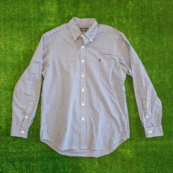 POLO RALPH LAUREN MICRO CHECK BUTTON UP MENS SHIRT BLUE WHITE LONG SLEEVE SIZE M - Picture 5 of 5